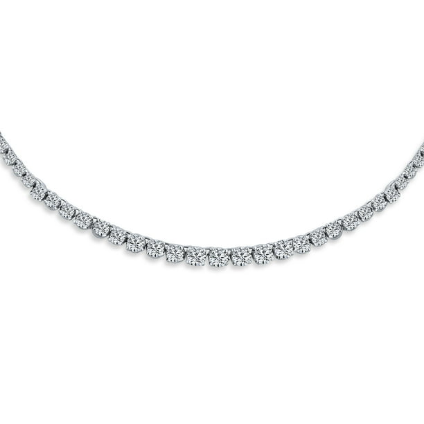 .925 Sterling Silver 5mm CZ Round Cut Rhodium Plated Tennis Necklace Chain .925 Sterling Silver 5mm CZ Round Cut Rhodium Plated Tennis Necklace Chain